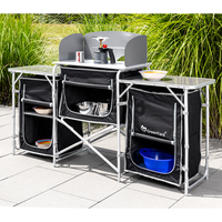 Campingküche XL Windschutz und rollbarer Arbeitsplatte, ca. 173 x 41 x 80 cm - Schwarz