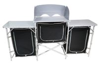 Campingküche XL Windschutz und rollbarer Arbeitsplatte, ca. 173 x 41 x 80 cm - Schwarz