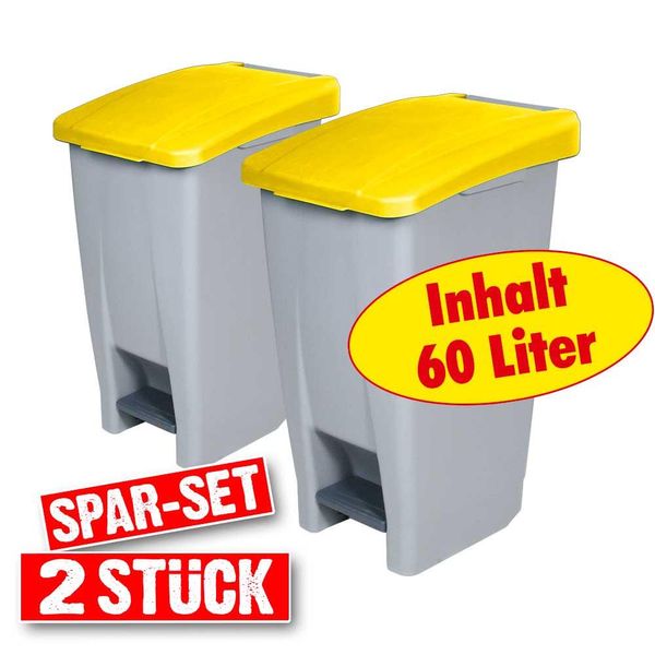Tret-Abfallbehälter, gelb Spar-Set (2x 60 Liter)