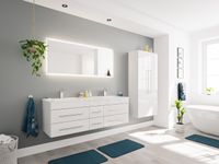 Badmöbelset Komplett Nero XL 4-teilig m. LED-Spiegel weiss hochglanz EEK: F