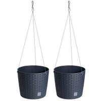 2 in 1 Hängetopf in Rattanoptik, Anthrazit - 2er Set