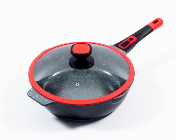 Click-Grip Bratpfanne Aluguss mit Keramikbeschichtung Ø24cm mit Glasdeckel
