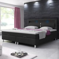 Boxspringbett Milano 180x200 Bettkasten Kunstleder Schwarz TYP 6 mit integriertem Topper