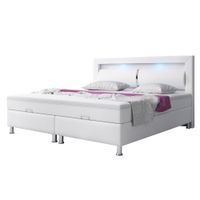 Boxspringbett Milano 180x200 Bettkasten Kunstleder Weiss TYP 6 mit integriertem Topper