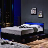 LED Bett NUBE mit Schubladen 180 x 200 Schwarz
