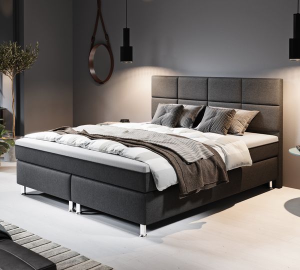 Boxspringbett ROTTERDAM PLUS mit 7-Zonen-Taschenfederkernmatratze, ca. 180 x 200 cm – Anthrazit