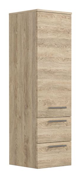 Hochschrank 120 cm eiche hell seidenglanz mit Glaseinlagen