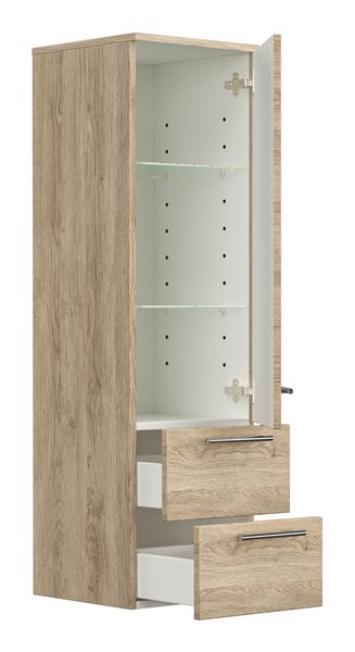 Hochschrank 120 cm eiche hell seidenglanz mit Glaseinlagen