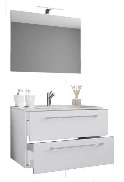 3-tlg. Waschplatz 60cm 2 Schubfächer | Mit Spiegel Weiß
