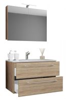 3-tlg. Waschplatz 80cm 2 Schubfächer | Mit Spiegelschrank Sonoma-Eiche