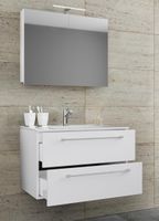 3-tlg. Waschplatz 80cm 2 Schubfächer | Mit Spiegelschrank Weiß