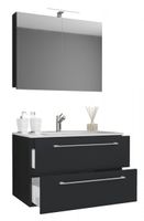 3-tlg. Waschplatz 80cm 2 Schubfächer | Mit Spiegelschrank Schwarz
