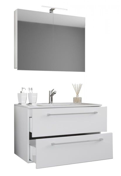 3-tlg. Waschplatz 60cm 2 Schubfächer | Mit Spiegelschrank Weiß
