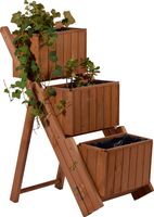 Ausklappbare Pflanztreppe mit 3 Pflanzkästen braun