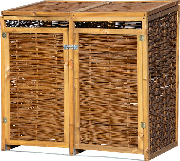 Wetterfeste Doppel-Mülltonnen-Box aus Holz 240L