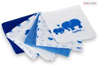Mullwindeln, 6er Set, Design Elefant/blau, 80x80cm