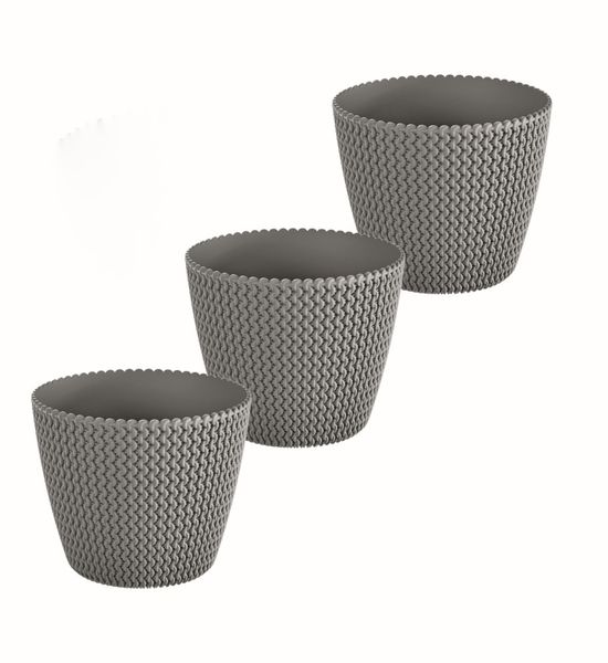 Blumentopf in Strickoptik, ca. 3 Liter, Steingrau - 3er Set