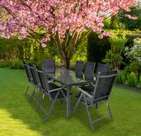 Alu-Gartenset 189 Schwarzglas Tisch + 8 Stühle
