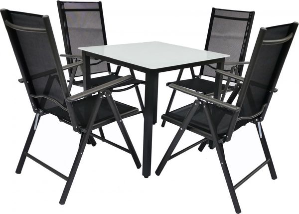 Alu-Gartenset 80 Mattglas, Tisch + 4 Stühle
