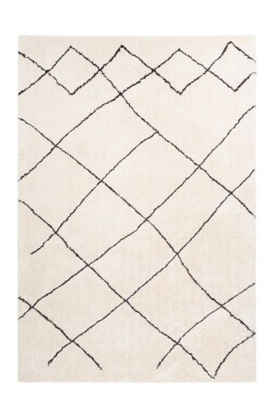 Retro Hochflor Teppich Elfenbein 80cm x 150cm
