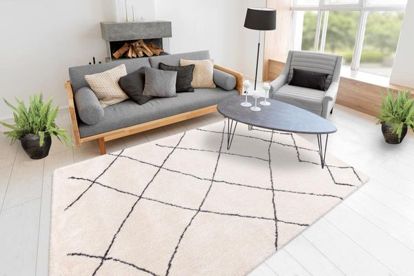 Retro Hochflor Teppich Elfenbein 80cm x 150cm