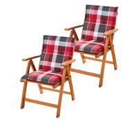 Niedriglehner-Polsterauflage, 2er-Set - Karo Rot/Grau