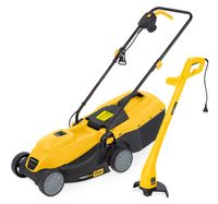 Powerplus Set - Elektro Rasenmäher 1200 Watt mit Elektro Rasentrimmer