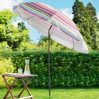  Strand-/ Sonnenschirm - Rot-Pink-Gelb-Hellgrau gestreift