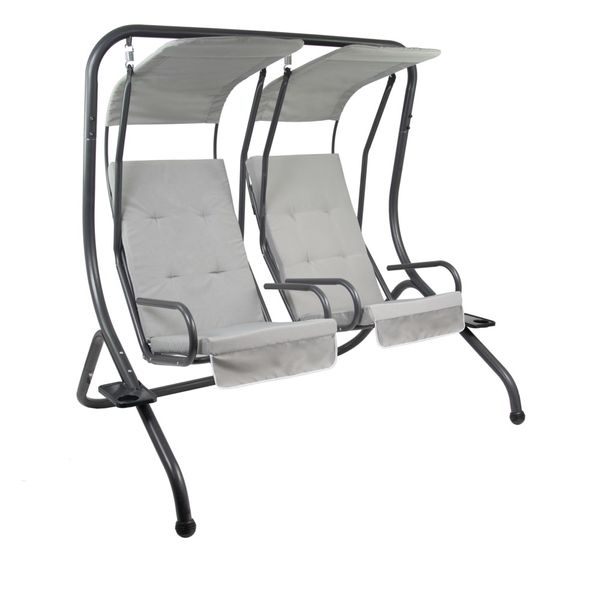 2-Sitzer Hollywoodschaukel mit Rückenkissen und Getränkehalter, ca. 183 x 136 x 171 cm - Grau/Anthrazit