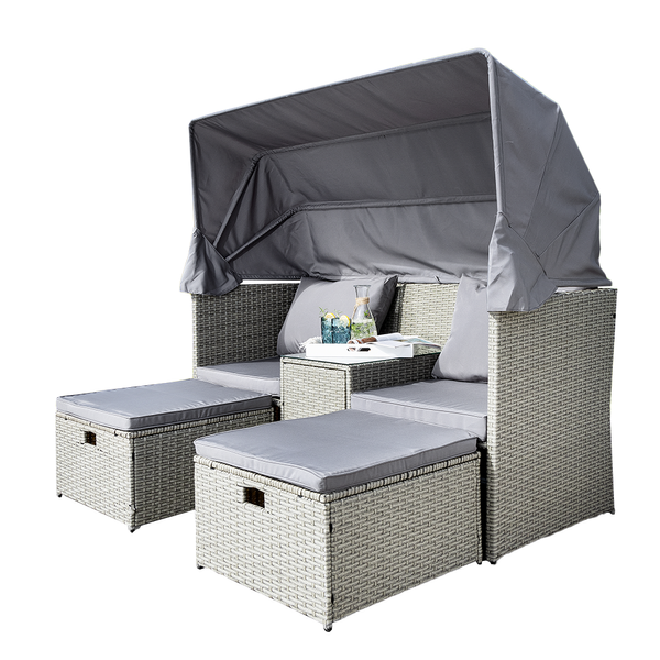 Strandkorblounge inkl. integriertem Tisch mit Glasplatte