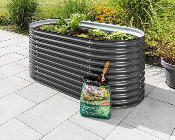 Stahl Oval Hochbeet L - Anthrazit