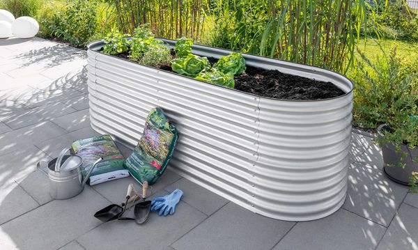 Stahl Oval Hochbeet XL - Silber