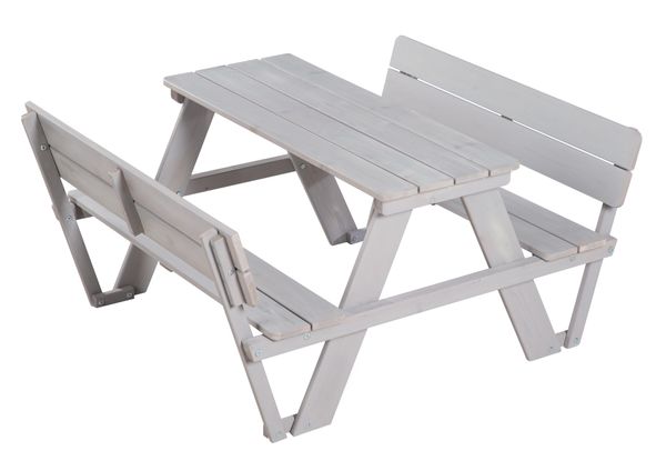 Kinder Outdoor+ Sitzgruppe 'Picknick for 4' mit Rückenlehnen, wetterfest aus Massivholz, grau