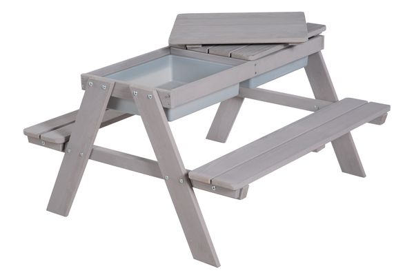 Kindersitzgarnitur Outdoor+ mit Spielwannen, wetterfeste Massivholz Sitzgarnitur & Matschtisch