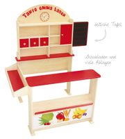 Kaufladen 'Tante Emma', Holz natur, mit Theke, Tafel, Seitentheke & Markststand Bedruckung