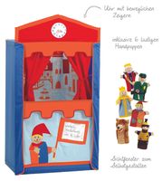 Kasperletheater, Puppentheater inkl. 6 Handpuppen, Kaspertheater aus Massivholz, freistehend