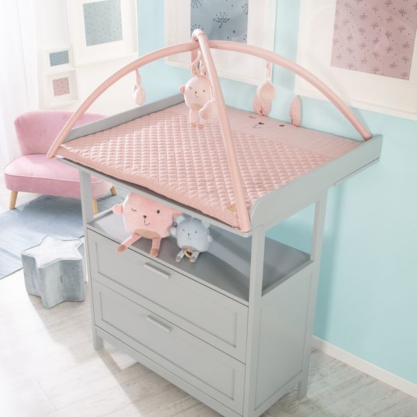 Krabbeldecke 'roba style', mit Spielbogen mit 5 Elementen 'Lily', Wickelauflage, 85x75cm, rosa