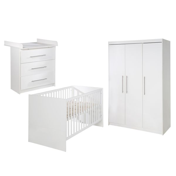 Zimmerset 'Maren', inkl. Kombi-Bett 70 x 140 cm, Wickelkommode schmal & Schrank 3-türig, Weiß