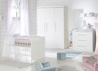 Zimmerset 'Maren', inkl. Kombi-Bett 70 x 140 cm, Wickelkommode schmal & Schrank 3-türig, Weiß
