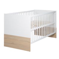 Kinderbett „Gabriella“, 70 x 140 cm, weiß, natur, höhenverstellbar, 3 Schlupfsprossen, umbaubar