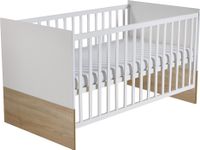 Kinderbett „Gabriella“, 70 x 140 cm, weiß, natur, höhenverstellbar, 3 Schlupfsprossen, umbaubar
