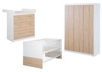 Kinderzimmerset 'Gabriella', 3tlg, bicolor, inkl. Bett 70x140cm, Wickelkommode mit 3 Schubladen, Schrank 3-türig