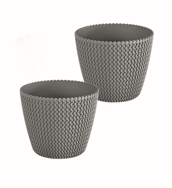 Blumentopf in Strickoptik, ca. 11,5 Liter - Steingrau 2er Set