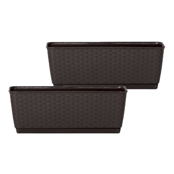 Pflanzkasten Komplettset in Rattanoptik, Dunkelbraun 2er Set