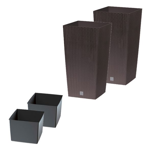 XXL Pflanzsäule in Rattanoptik, ca. 95L - Braun 2er Set