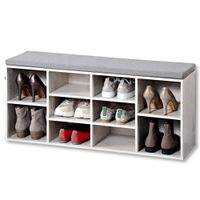 Schuhschrank mit Sitzkissen, weiß gekälkt