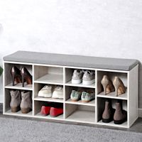 Schuhschrank mit Sitzkissen, weiß gekälkt
