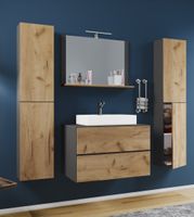 Badblock Lendas XL 80cm Unterschrank + Spiegel + 2 Seitenschränke Anthrazit/Honig-Eiche
