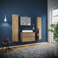 Badblock Lendas XL 80cm Unterschrank + Spiegel + 2 Seitenschränke Anthrazit/Honig-Eiche
