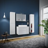 Badblock Lendas XL 60cm Unterschrank + Spiegel + 2 Seitenschränke Weiß